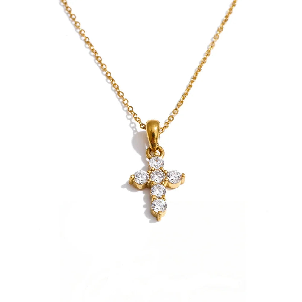 Odessa korshänge med zirkonia, halsband, tål vatten, rostfritt stål 316L med guld- eller silverfärgad PVD-finish, Lark & Reed