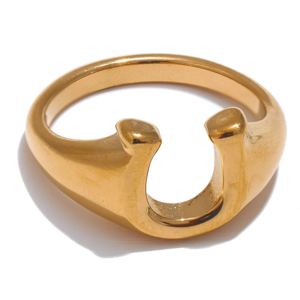 Odette Horseshoe Signet Ring, waterproof ring in 316L stainless steel with a gold PVD finish by Lark & Reed