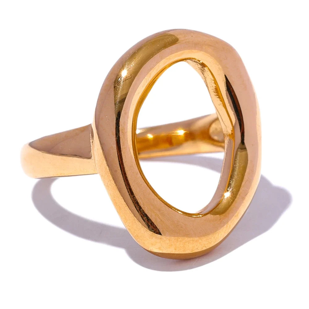 Ophelia Open Oval Ring, waterproof ring in 316L stainless steel with a gold PVD finish by Lark & Reed