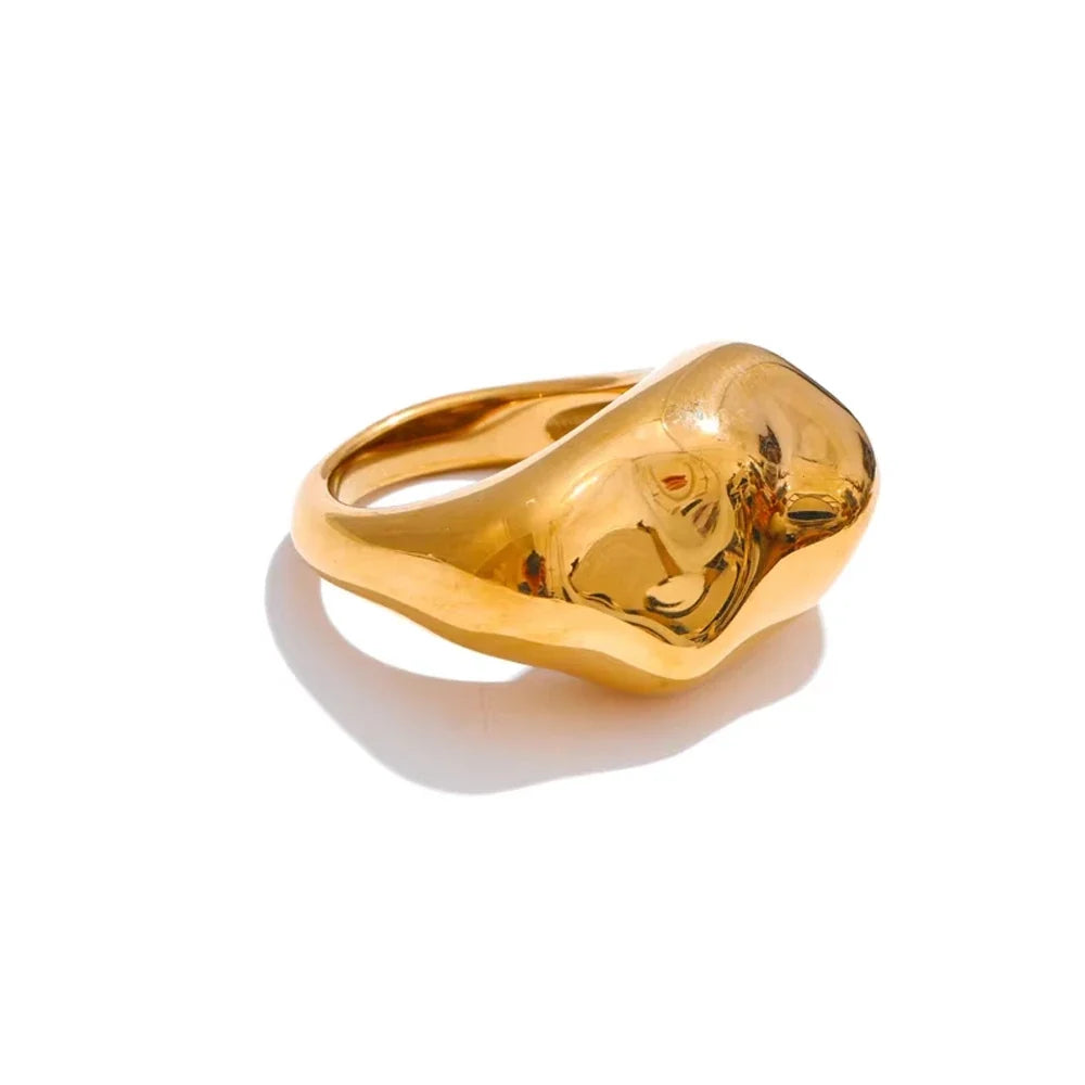 Paulina Sculpted Signet Ring, waterproof ring in 316L stainless steel with a gold or silver-tone PVD finish by Lark & Reed
