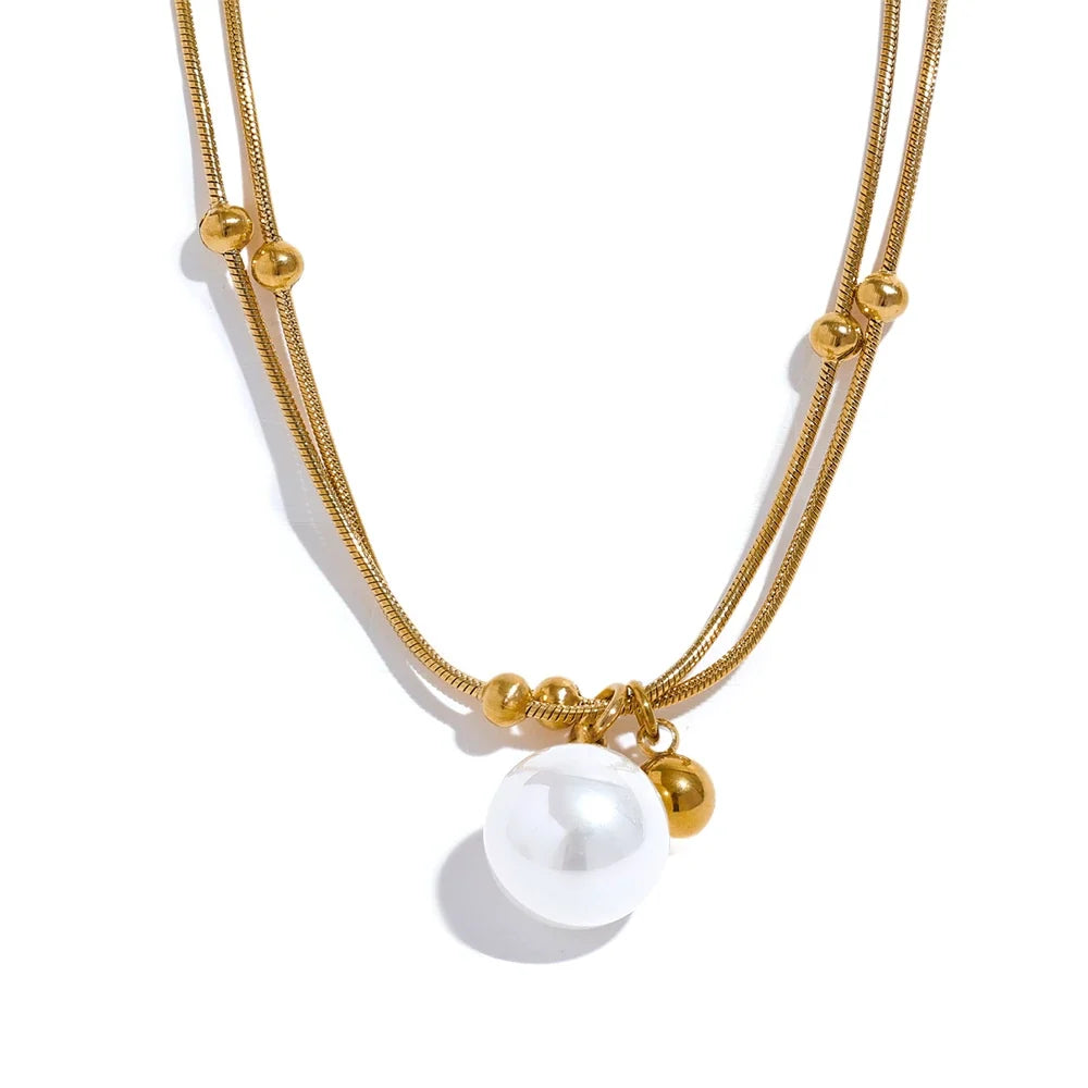 Perla Pearl Snake Chain, waterproof necklace in 316L stainless steel with a gold or silver-tone PVD finish by Lark & Reed