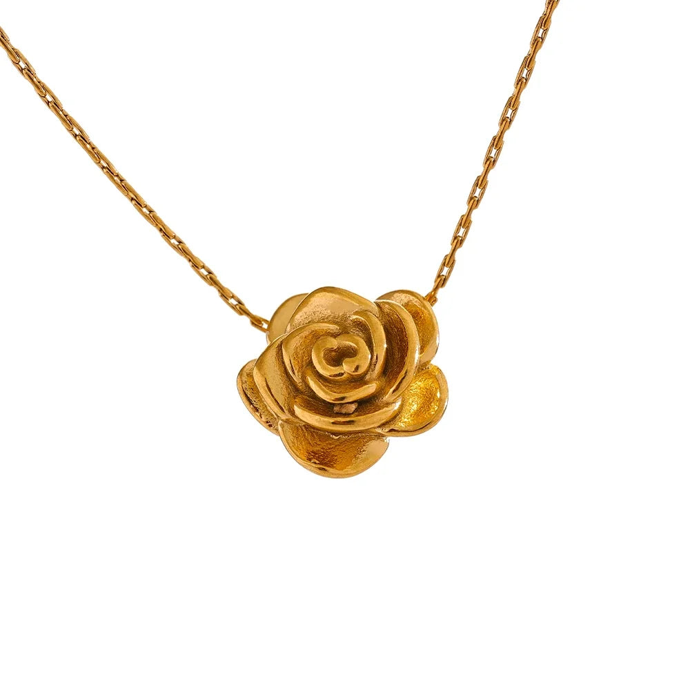 Rosalind Rose Pendant, waterproof necklace in 316L stainless steel with a gold or silver-tone PVD finish by Lark & Reed
