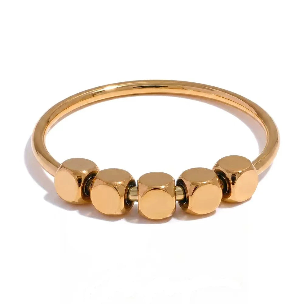 Anillo Sigrid cuentas cuadradas, anillo, resistente al agua, acero inoxidable 316L con acabado PVD dorado o plateado, Lark & Reed