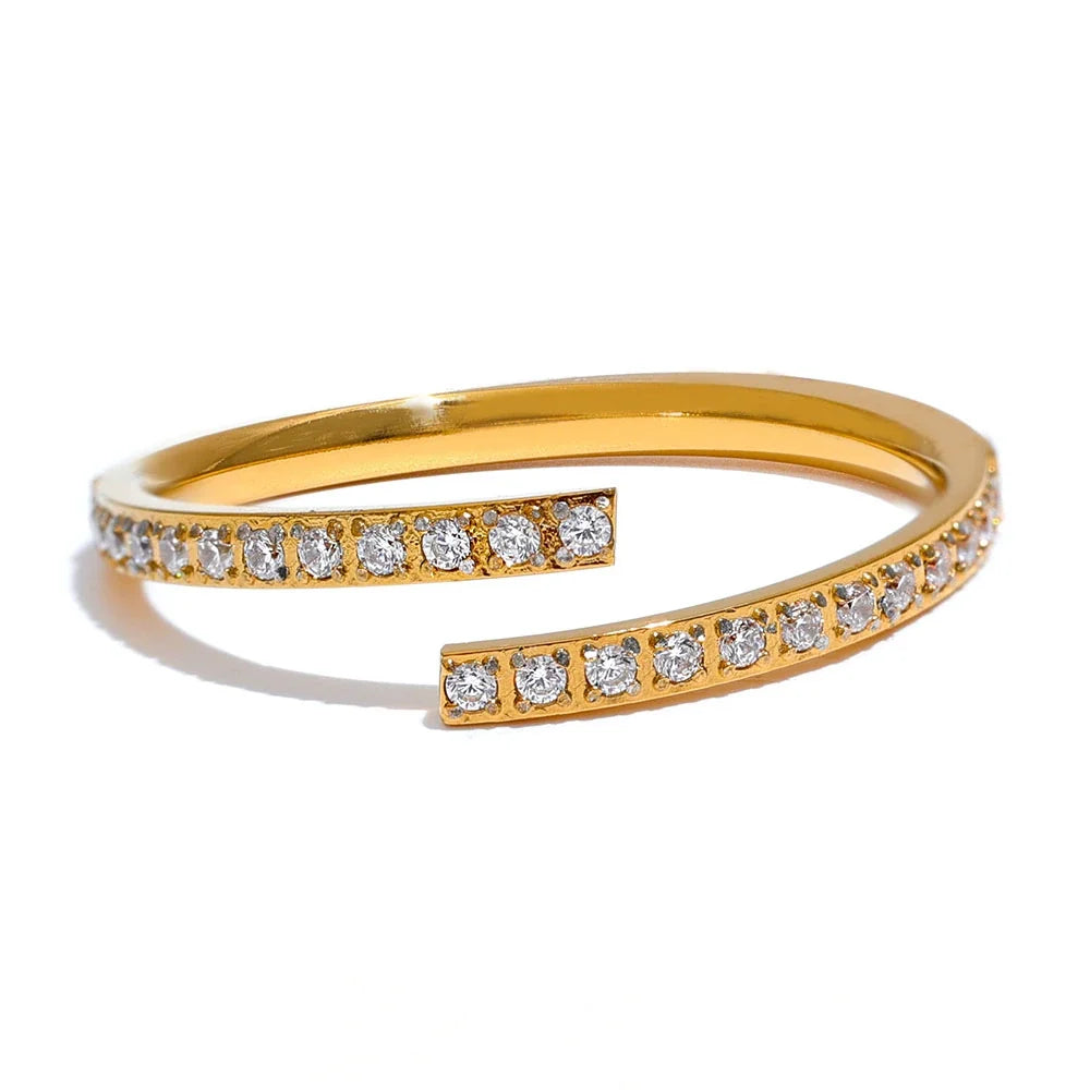 Sofie åben ring med zirkonia, ring, tåler vand, rustfrit stål 316L med guld- eller sølvfarvet PVD-belægning, Lark & Reed