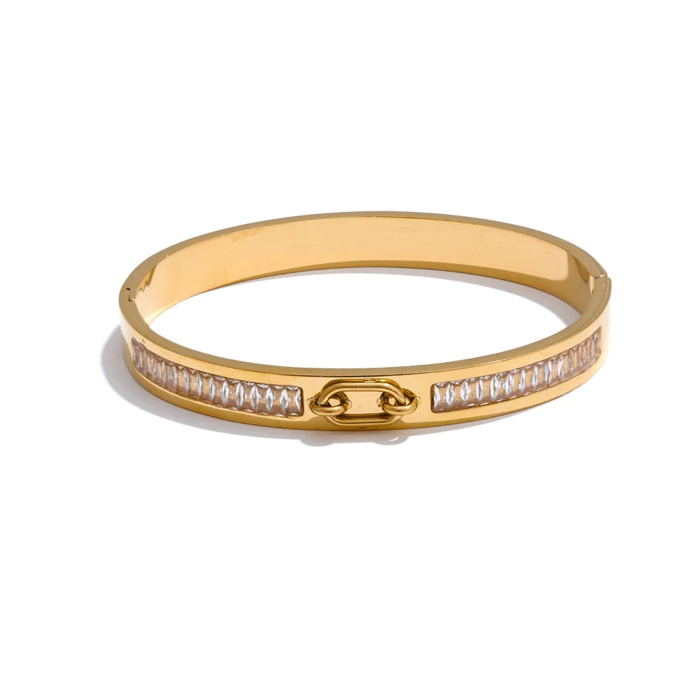Tromso armring med zirkoniakors, armbånd, tåler vand, rustfrit stål 316L med guld- eller sølvfarvet PVD-belægning, Lark & Reed