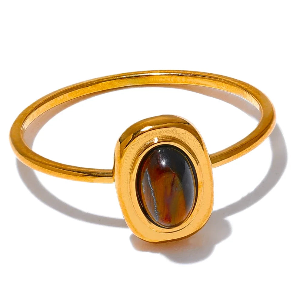Tuva Tiger Eye Ring, waterproof ring in 316L stainless steel with a gold PVD finish by Lark & Reed