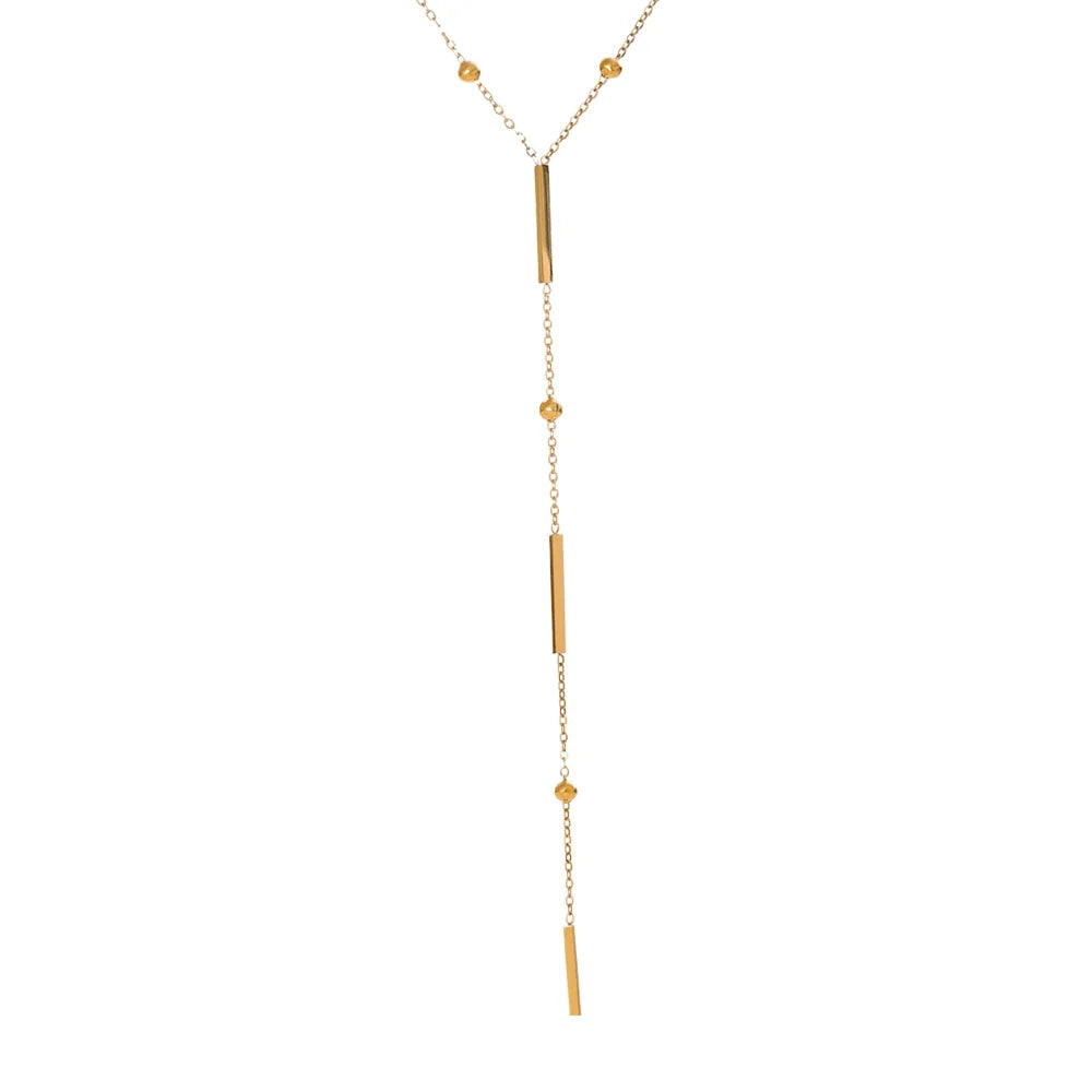 Verona Lariat Necklace, waterproof necklace in 316L stainless steel with a gold or silver-tone PVD finish by Lark & Reed