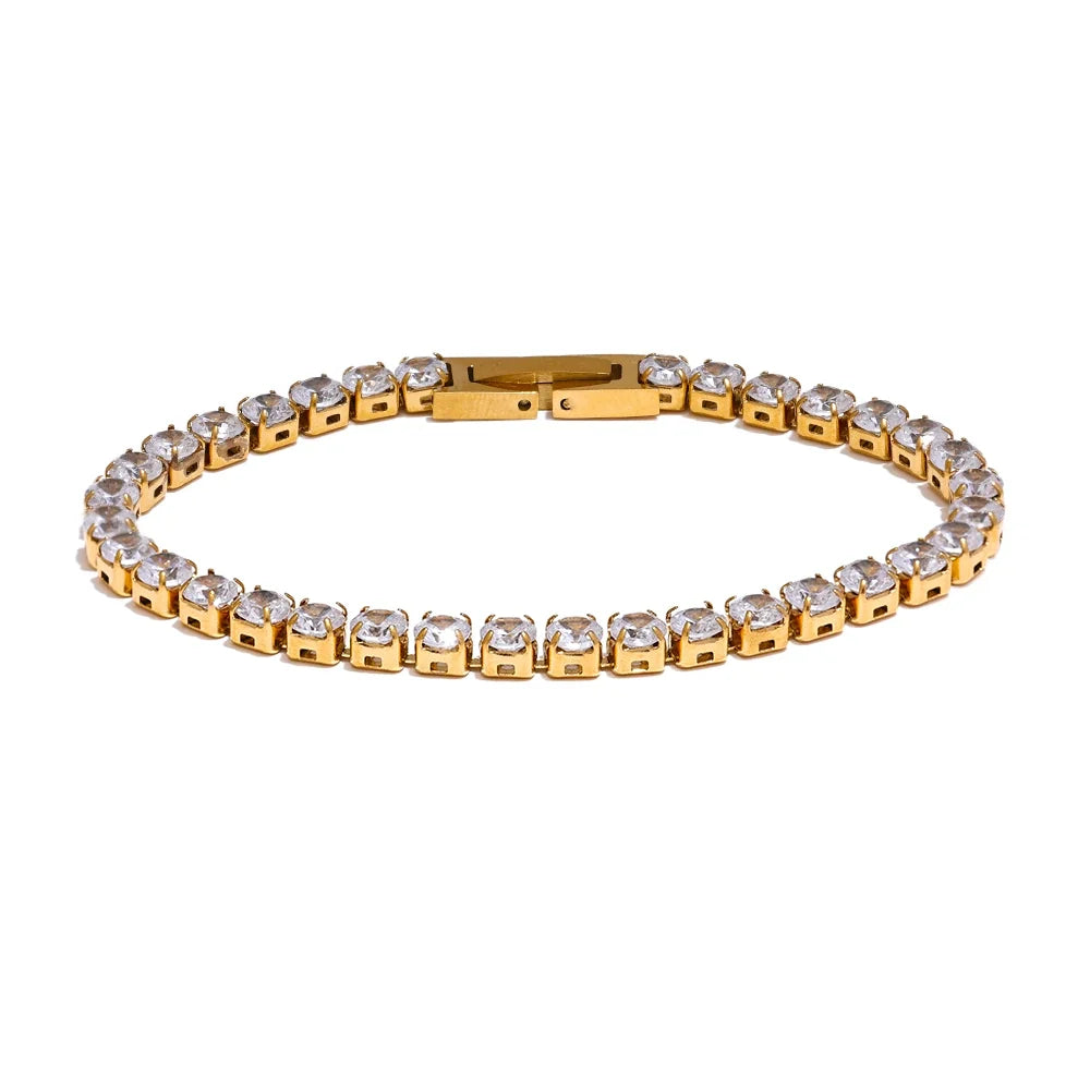 Zurich Kristall-Tennisarmband, Armband, wasserfest, 316L-Edelstahl mit gold- oder silberfarbener PVD-Beschichtung, Lark & Reed